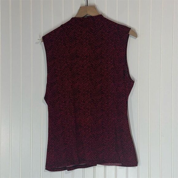 Liz Claiborne XL Sleeveless Faux Wrap Blouse Red Herringbone Geo Top NWT - Picture 3 of 8